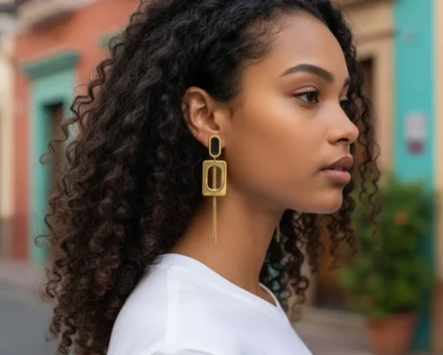 Aretes Largos De Acero Rectangulo Dorado