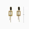 Aretes Largos De Acero Rectangulo Dorado