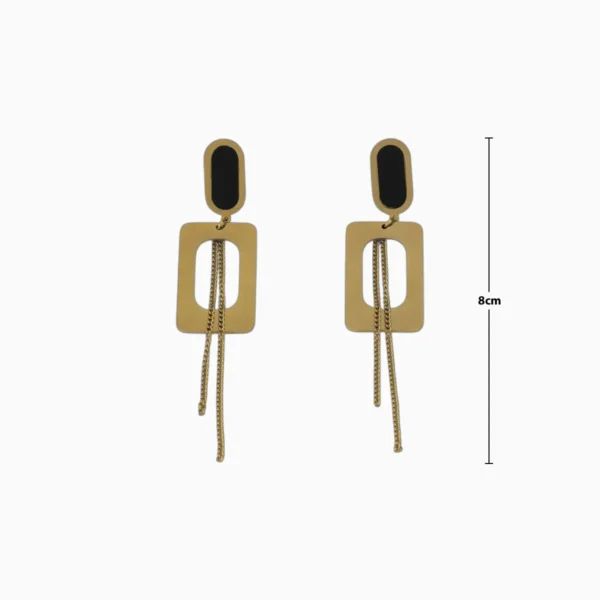 Aretes Largos De Acero Rectangulo Dorado