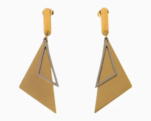 Aretes Largos De Acero Triangulo Dorado