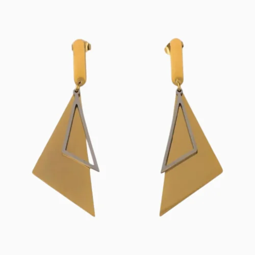 Aretes Largos De Acero Triangulo Dorado