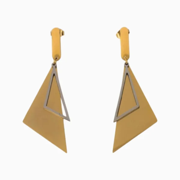 Aretes Largos De Acero Triangulo Dorado Aretes Largos De Acero Triangulo Dorado