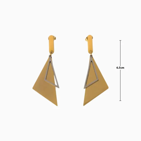 Aretes Largos De Acero Triangulo Dorado Aretes Largos De Acero Triangulo Dorado