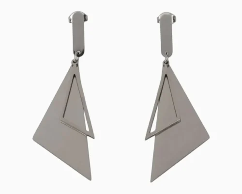 Aretes Largos De Acero Triangulo Plateado