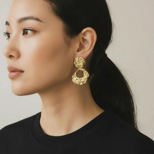 Aretes Largos De Oro Aro Derretido Aretes Largos De Oro Aro Derretido