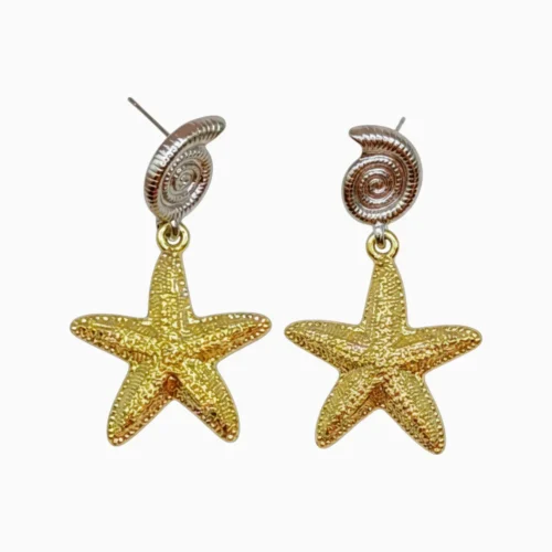 Aretes Largos De Oro Estrella De Mar