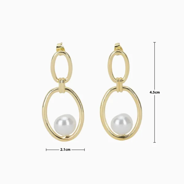 Aretes Largos De Oro Ovalo Con Perla Aretes Largos De Oro Ovalo Con Perla