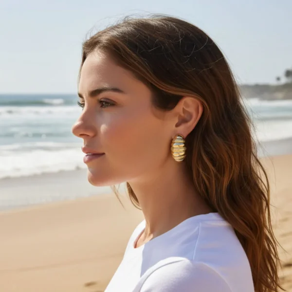 Aretes Arracadas De Oro Anchas Onduladas