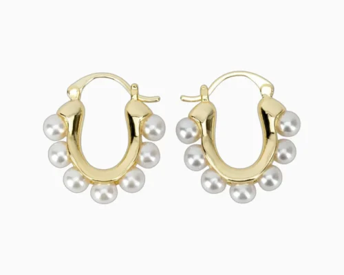 Aretes Arracadas De Oro Diseño Con Perlas