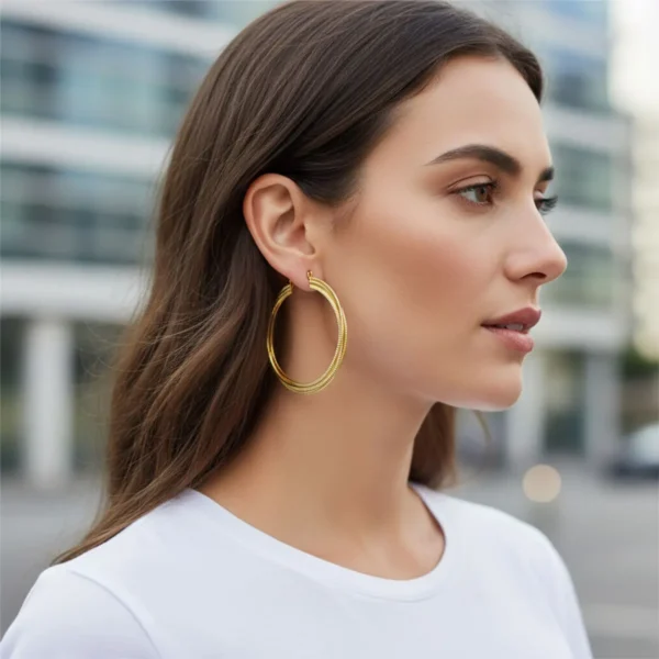 Aretes Arracadas De Oro Triple Aro 50mm