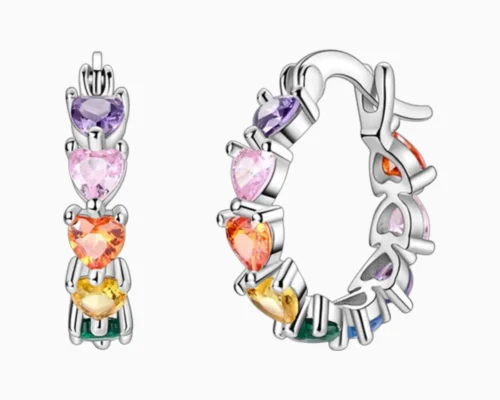 Aretes Arracadas De Plata Corazones Multicolor