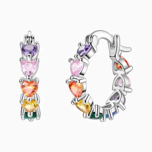 Aretes Arracadas De Plata Corazones Multicolor
