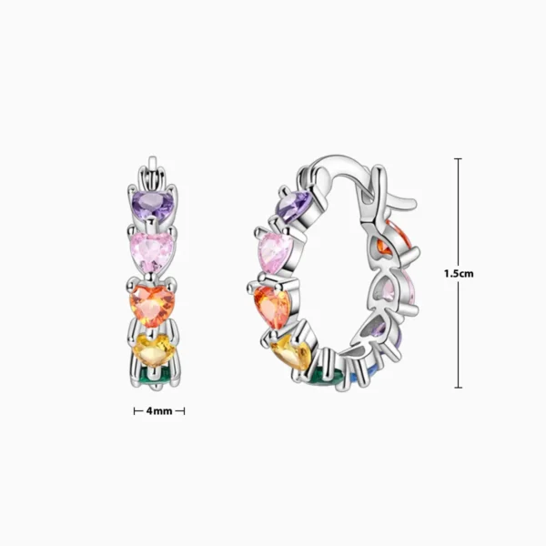 Aretes Arracadas De Plata Corazones Multicolor