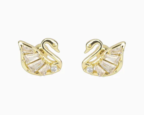 Aretes Broquel De Oro Cisne Brillante