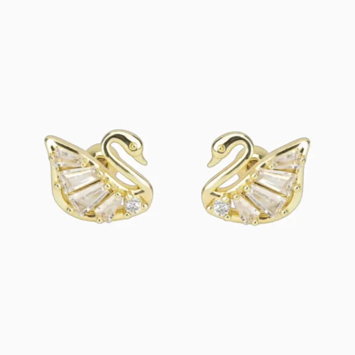 Aretes Broquel De Oro Cisne Brillante