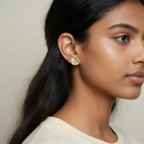 Aretes Broquel De Oro Cisne Brillante