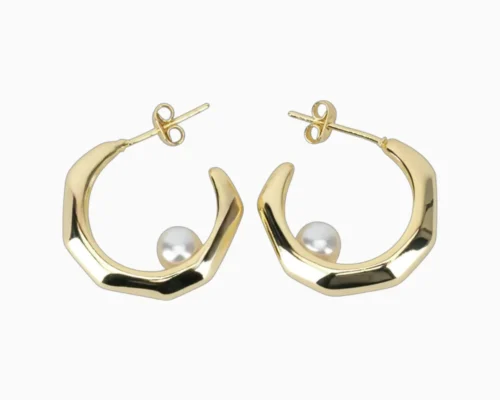 Aretes Broquel De Oro Diseño Con Perla