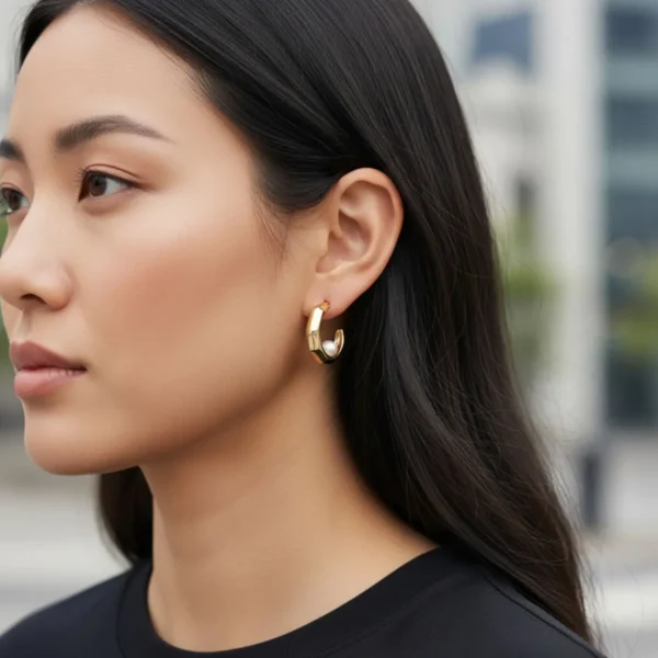 Aretes Broquel De Oro Diseño Con Perla