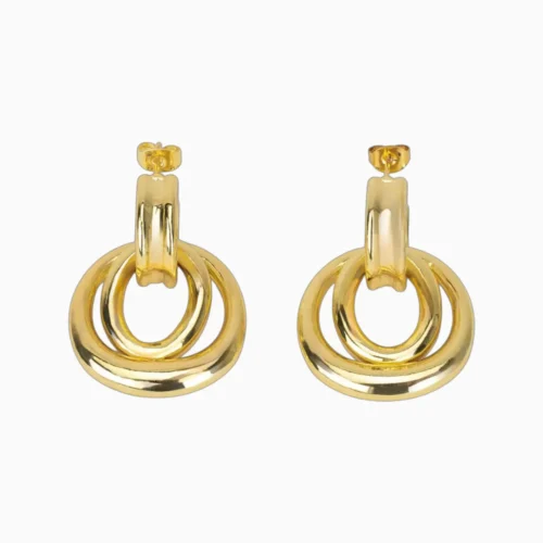 Aretes Broquel De Oro Doble Aro