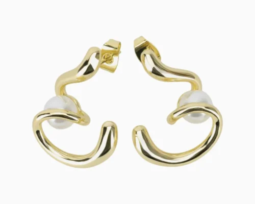 Aretes Broquel De Oro Espiral Con Perla