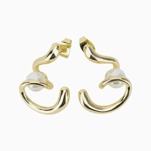 Aretes Broquel De Oro Espiral Con Perla