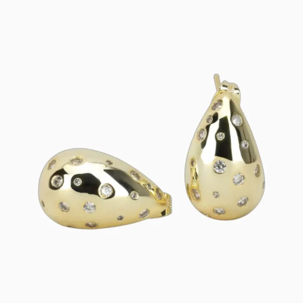 Aretes Broquel De Oro Gota Ancha