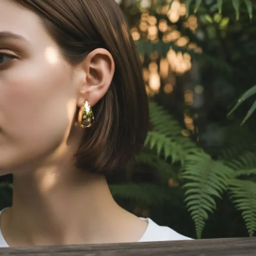 Aretes Broquel De Oro Gota Ancha
