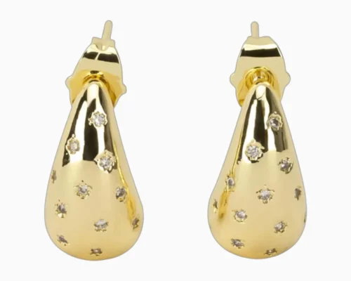 Aretes Broquel De Oro Gota Dorada
