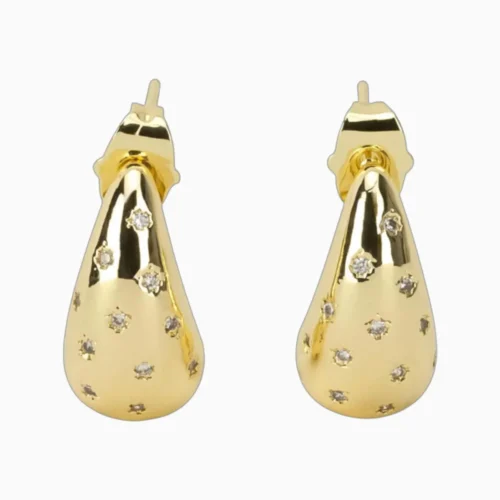 Aretes Broquel De Oro Gota Dorada