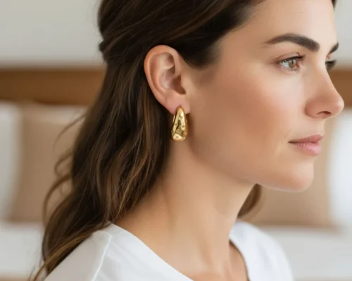 Aretes Broquel De Oro Gota Dorada