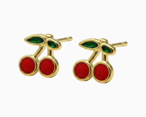 Aretes Broquel De Oro Mini Cerezas