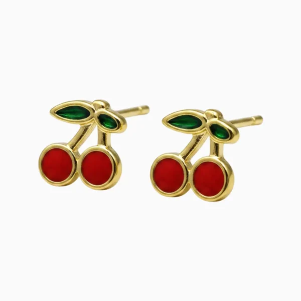 Aretes Broquel De Oro Mini Cerezas