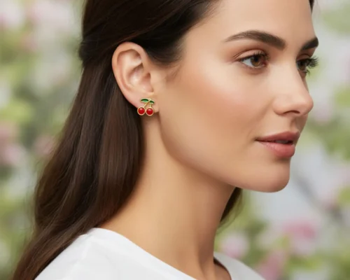 Aretes Broquel De Oro Mini Cerezas