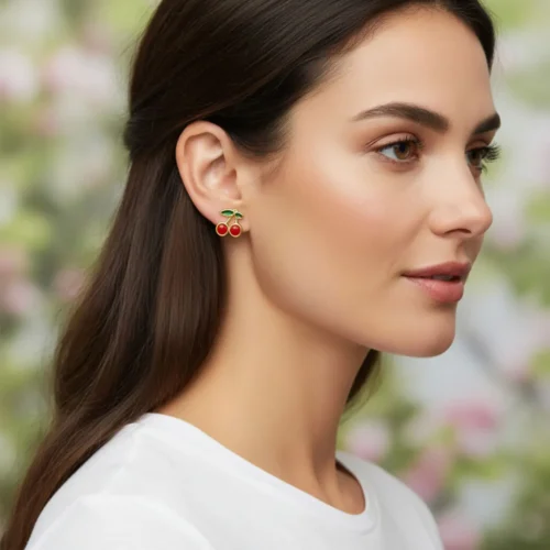 Aretes Broquel De Oro Mini Cerezas