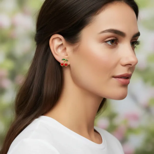 Aretes Broquel De Oro Mini Cerezas