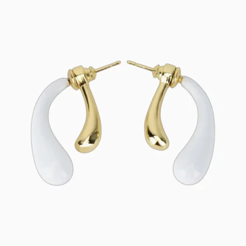 Aretes Broquel De Oro Moderno Blanco
