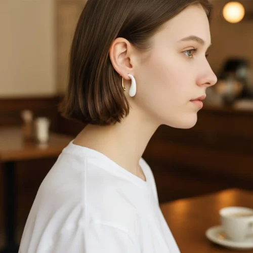 Aretes Broquel De Oro Moderno Blanco