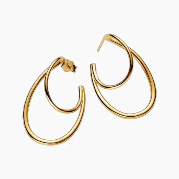 Aretes Broquel De Plata Aro Doble Organico