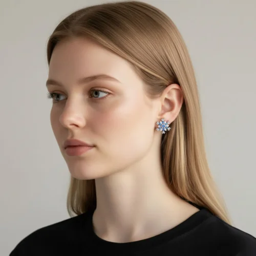 Aretes Broquel De Plata Copo De Nieve