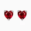 Aretes Broquel De Plata Corazon Rojo