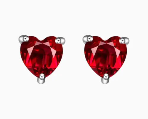 Aretes Broquel De Plata Corazon Rojo