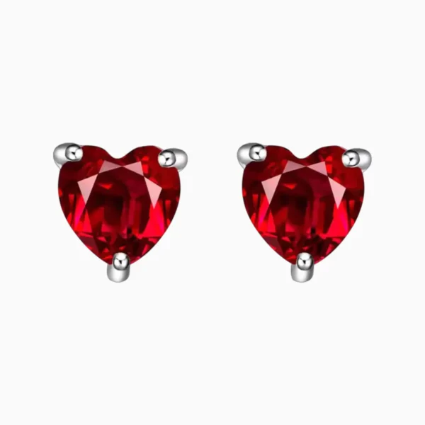 Aretes Broquel De Plata Corazon Rojo
