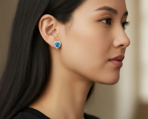 Aretes Broquel De Plata Corazon Superior Azul