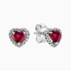 Aretes Broquel De Plata Corazon Superior Rojo