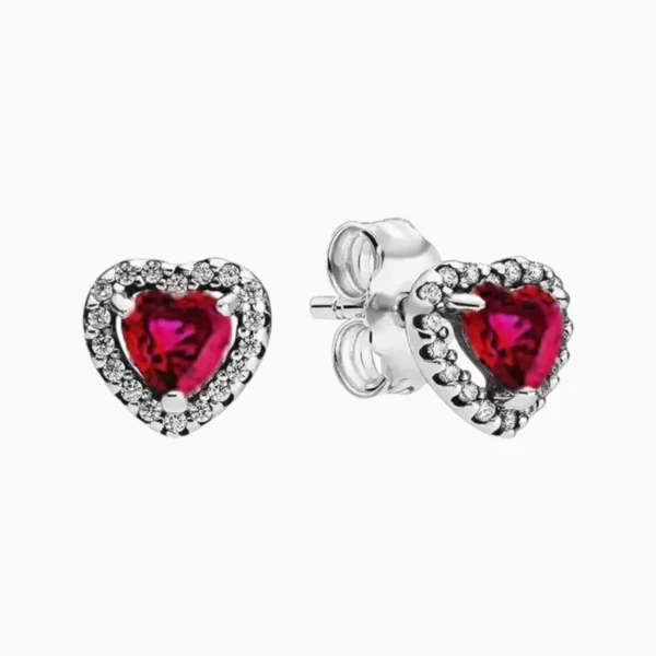 Aretes Broquel De Plata Corazon Superior Rojo