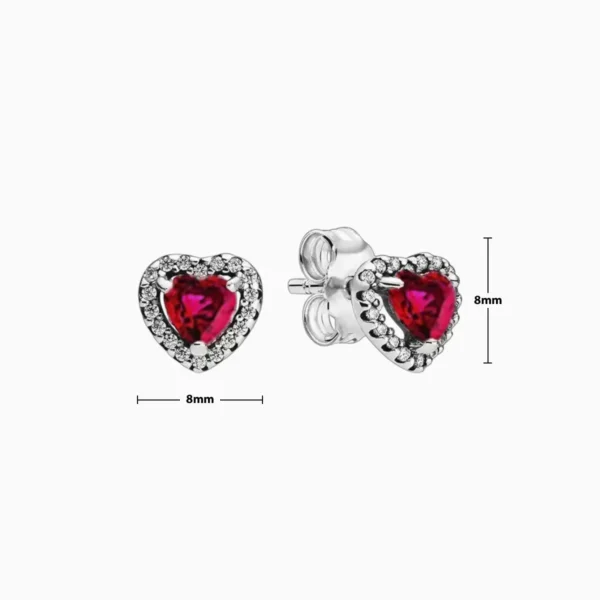 Aretes Broquel De Plata Corazon Superior Rojo