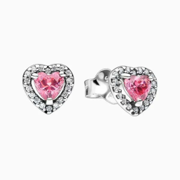 Aretes Broquel De Plata Corazon Superior Rosa
