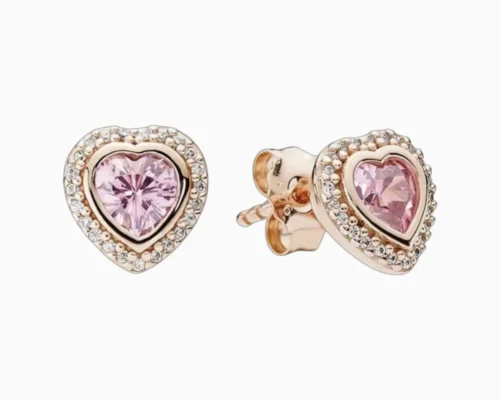 Aretes Broquel De Plata Corazon Superior Rosa Total