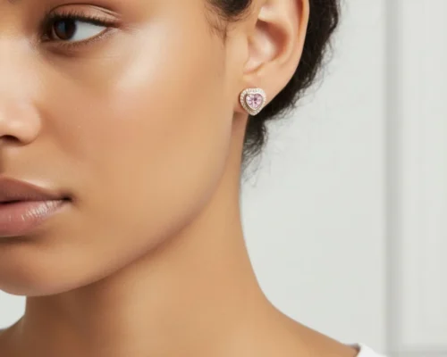 Aretes Broquel De Plata Corazon Superior Rosa Total