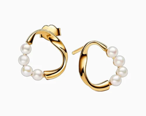 Aretes Broquel De Plata Forma Oganica y Perlas